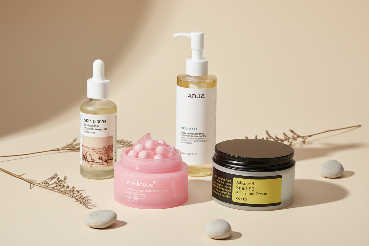 Elegant K-Beauty Minimalist Flatlay
